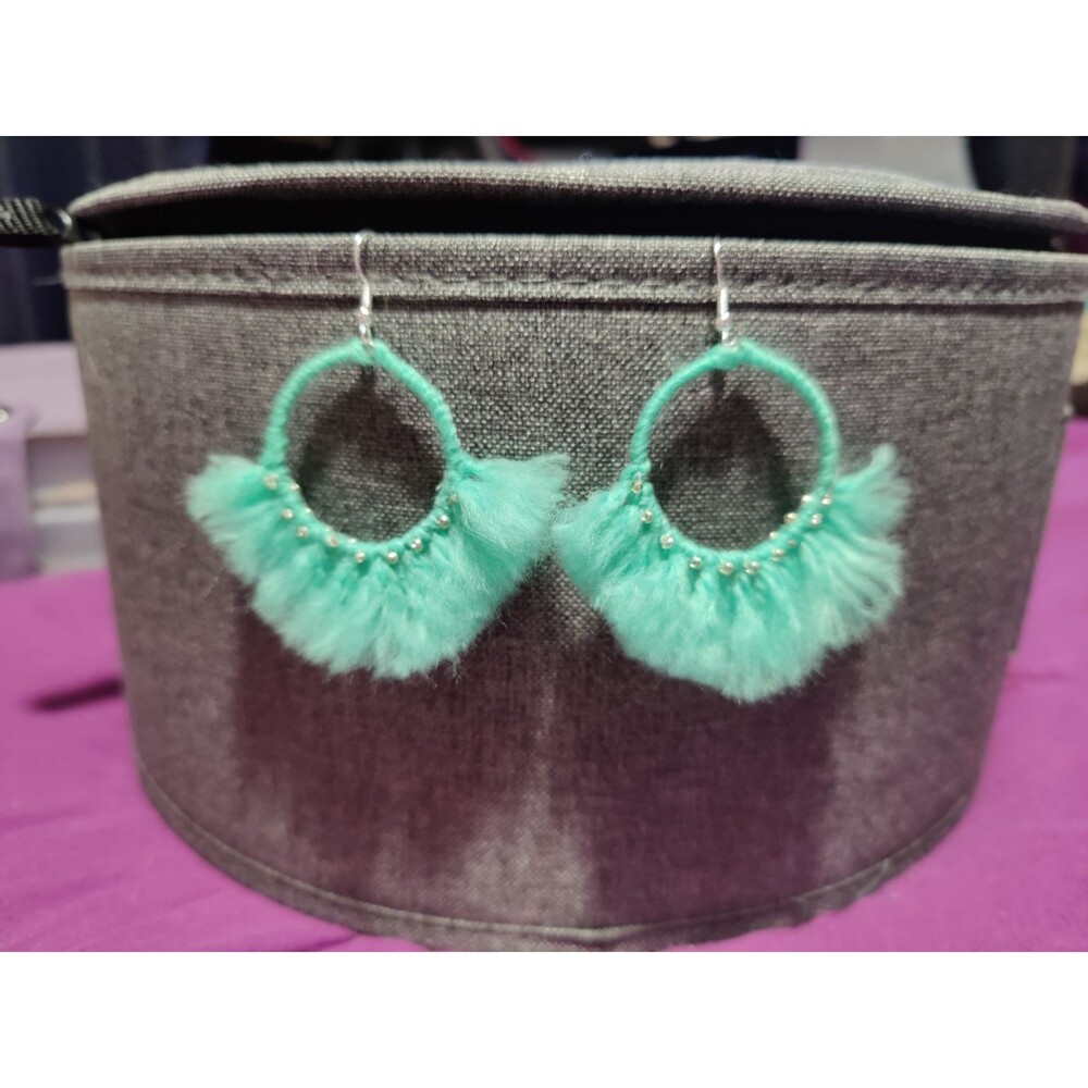 Fuzzy Turquoise Tassel Earrings